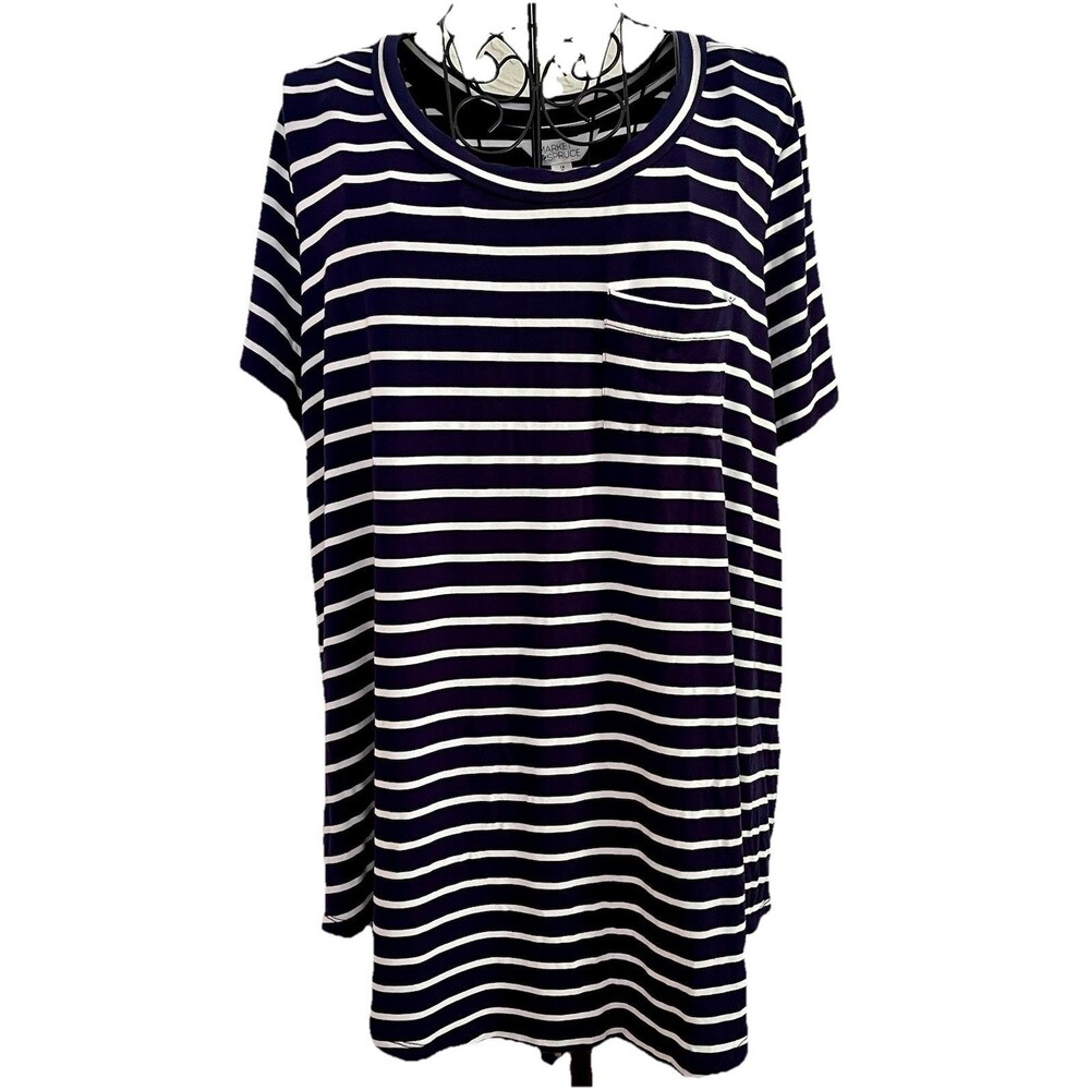 Market & Spruce Striped Tee 1X Short Sleeve Top Nautical Blue White Shirt y2k